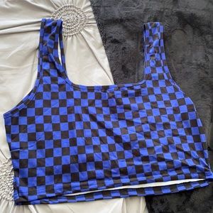 Blue/black checkered crop tank top